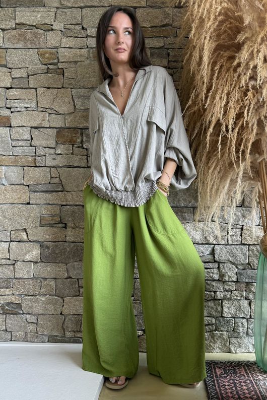 Basso Button Drape Batwing Shirt Earth